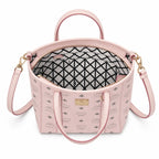 MCM Pink Visetos Monogram Mini Tote Bag | Gold-Tone Hardware + Removable Crossbody Strap — Designer Leather Top-Handle Bag