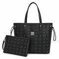 MCM Black Visetos Monogram Liz Tote Bag Set | Detachable Matching Clutch | Black-on-Black Subtle Monogram Designer Top-Handle Work Bag