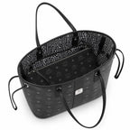 MCM Black Visetos Monogram Liz Tote Bag Set | Detachable Matching Clutch | Black-on-Black Subtle Monogram Designer Top-Handle Work Bag