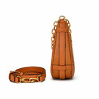MCM Visetos Half Moon Shoulder Bag | Cognac Monogram with Chunky Gold Chain & Detachable Leather Strap
