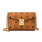 MCM Envelope Shoulder Bag | Cognac Visetos Leather with Gold Chain & Laurel Lock