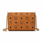 MCM Envelope Shoulder Bag | Cognac Visetos Leather with Gold Chain & Laurel Lock
