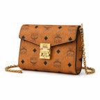MCM Envelope Shoulder Bag | Cognac Visetos Leather with Gold Chain & Laurel Lock