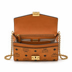 MCM Envelope Shoulder Bag | Cognac Visetos Leather with Gold Chain & Laurel Lock