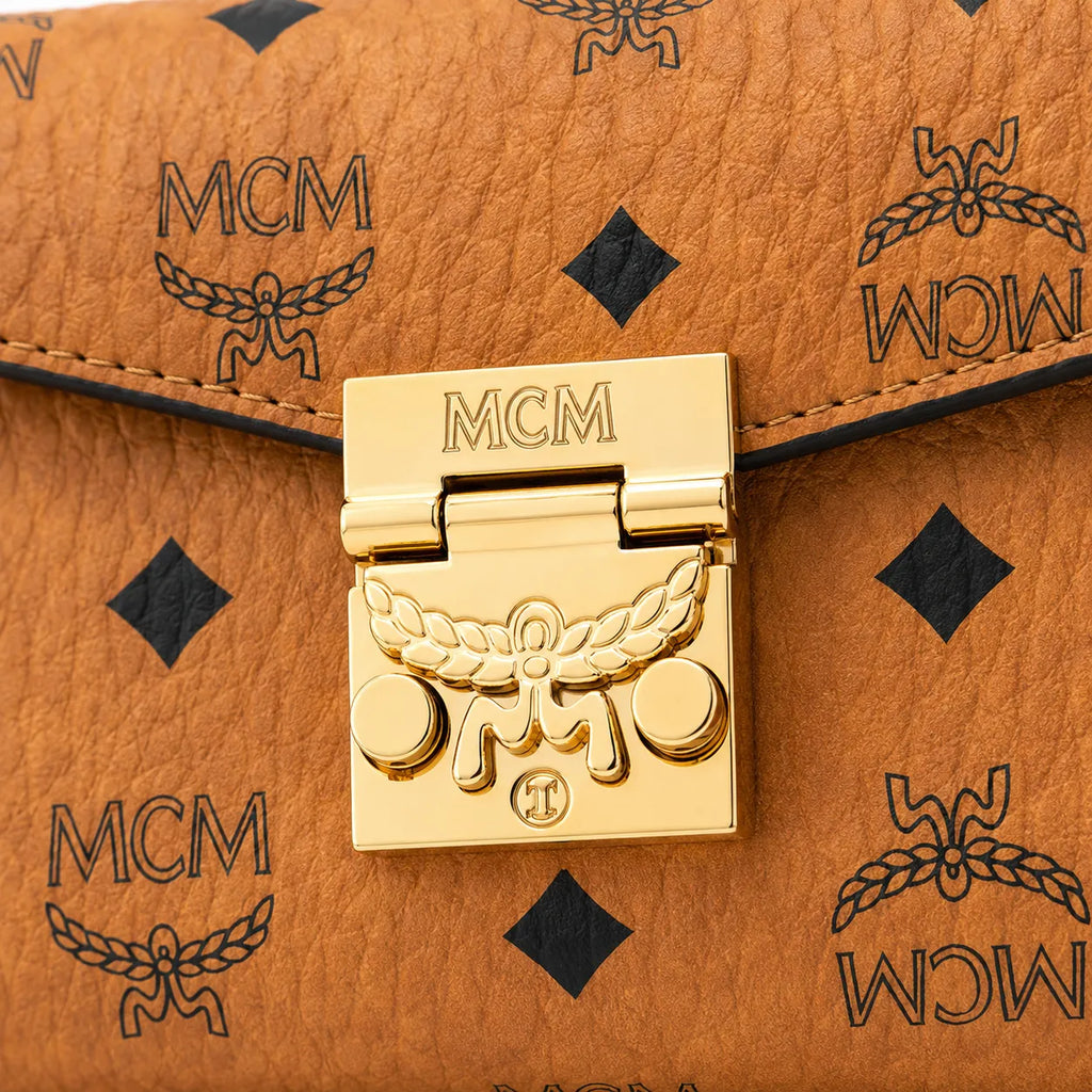 MCM Envelope Shoulder Bag | Cognac Visetos Leather with Gold Chain & Laurel Lock