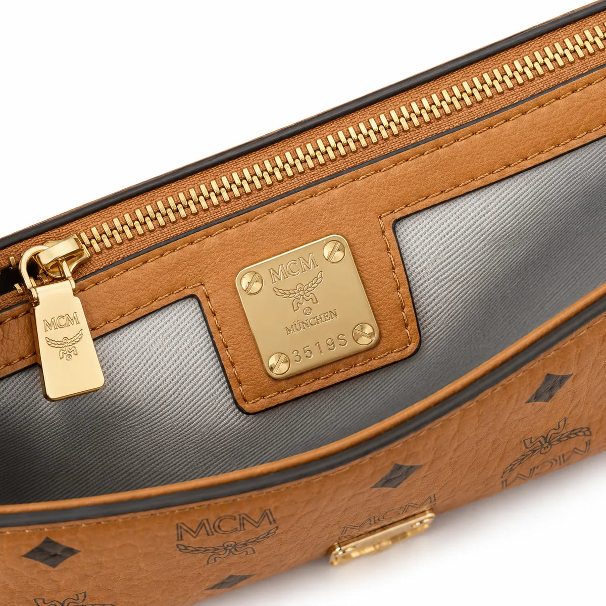MCM Envelope Shoulder Bag | Cognac Visetos Leather with Gold Chain & Laurel Lock