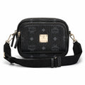 MCM Klassik Camera Bag | Black Visetos Mini Crossbody with Gold Plaque & Fabric Strap