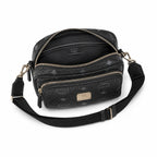 MCM Klassik Camera Bag | Black Visetos Mini Crossbody with Gold Plaque & Fabric Strap