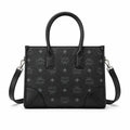 MCM München Tote Bag | Black Visetos Small Handbag with Detachable Shoulder Strap