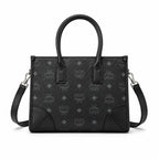 MCM München Tote Bag | Black Visetos Small Handbag with Detachable Shoulder Strap