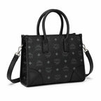 MCM München Tote Bag | Black Visetos Small Handbag with Detachable Shoulder Strap