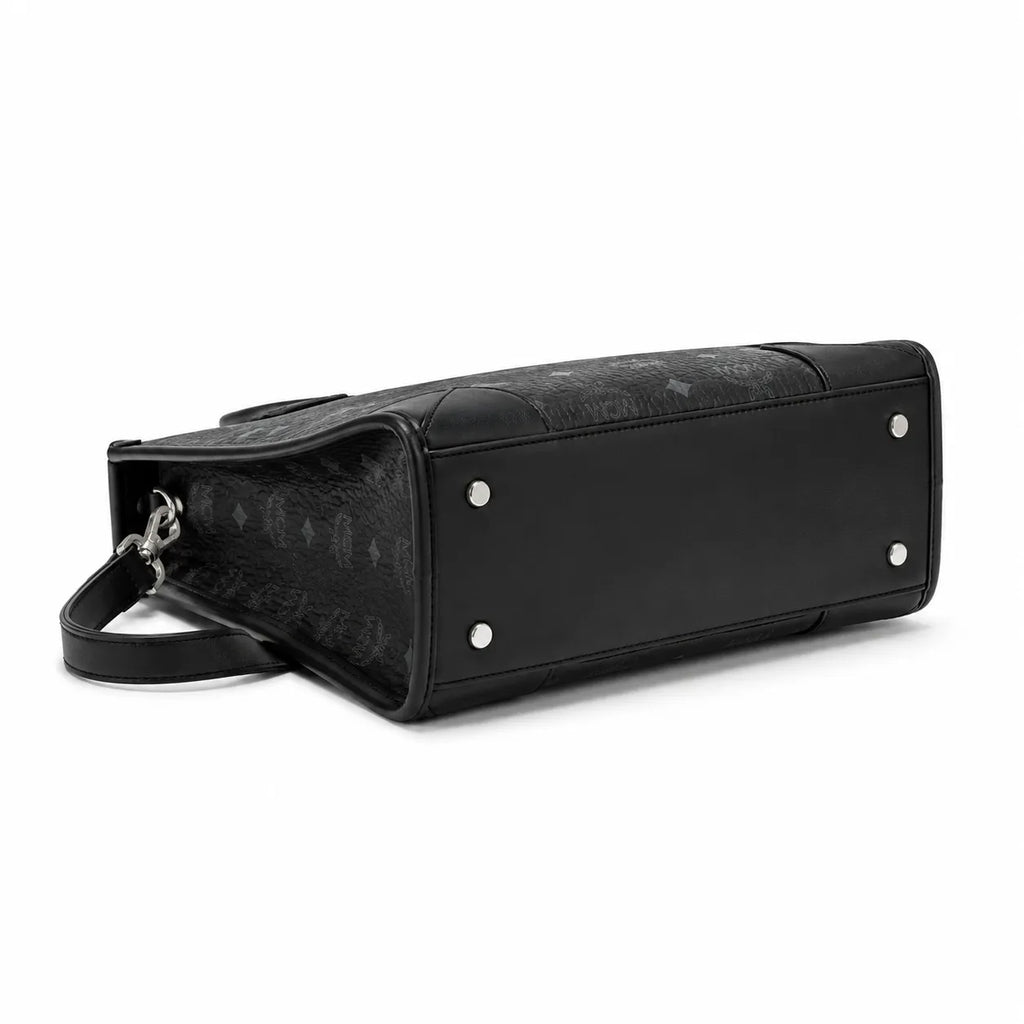 MCM München Tote Bag | Black Visetos Small Handbag with Detachable Shoulder Strap