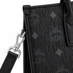 MCM München Tote Bag | Black Visetos Small Handbag with Detachable Shoulder Strap