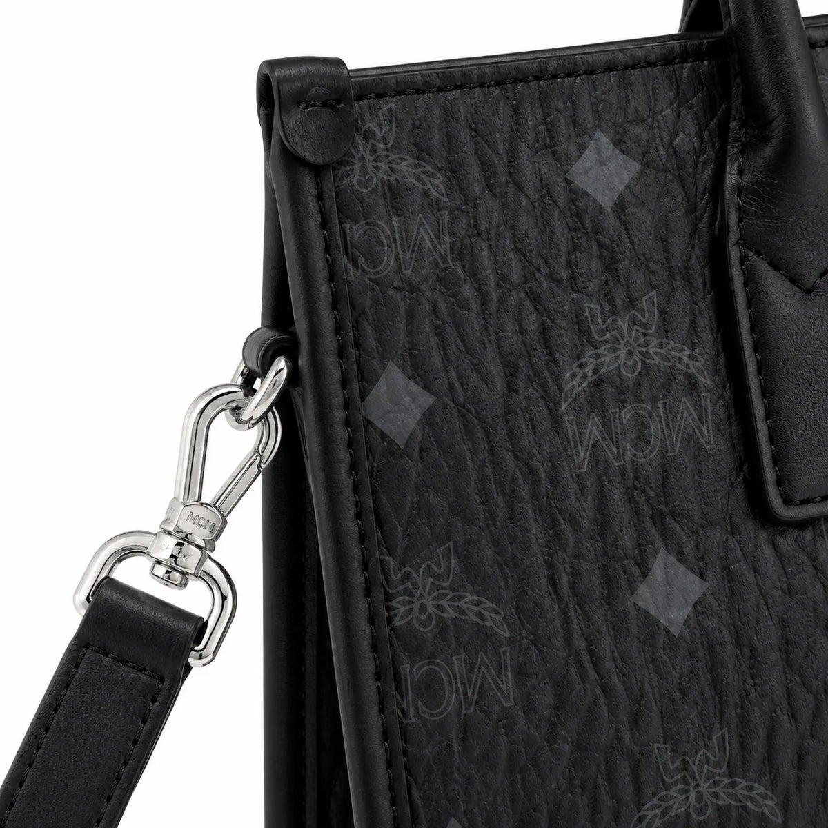 MCM München Tote Bag | Black Visetos Small Handbag with Detachable Shoulder Strap