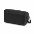 MCM Boston Barrel Bag | Black Visetos Leather Duffle Handbag with Gold Padlock