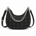 MCM Visetos Half Moon Bag | All-Black Monogram with Silver Chunky Chain & Leather Strap