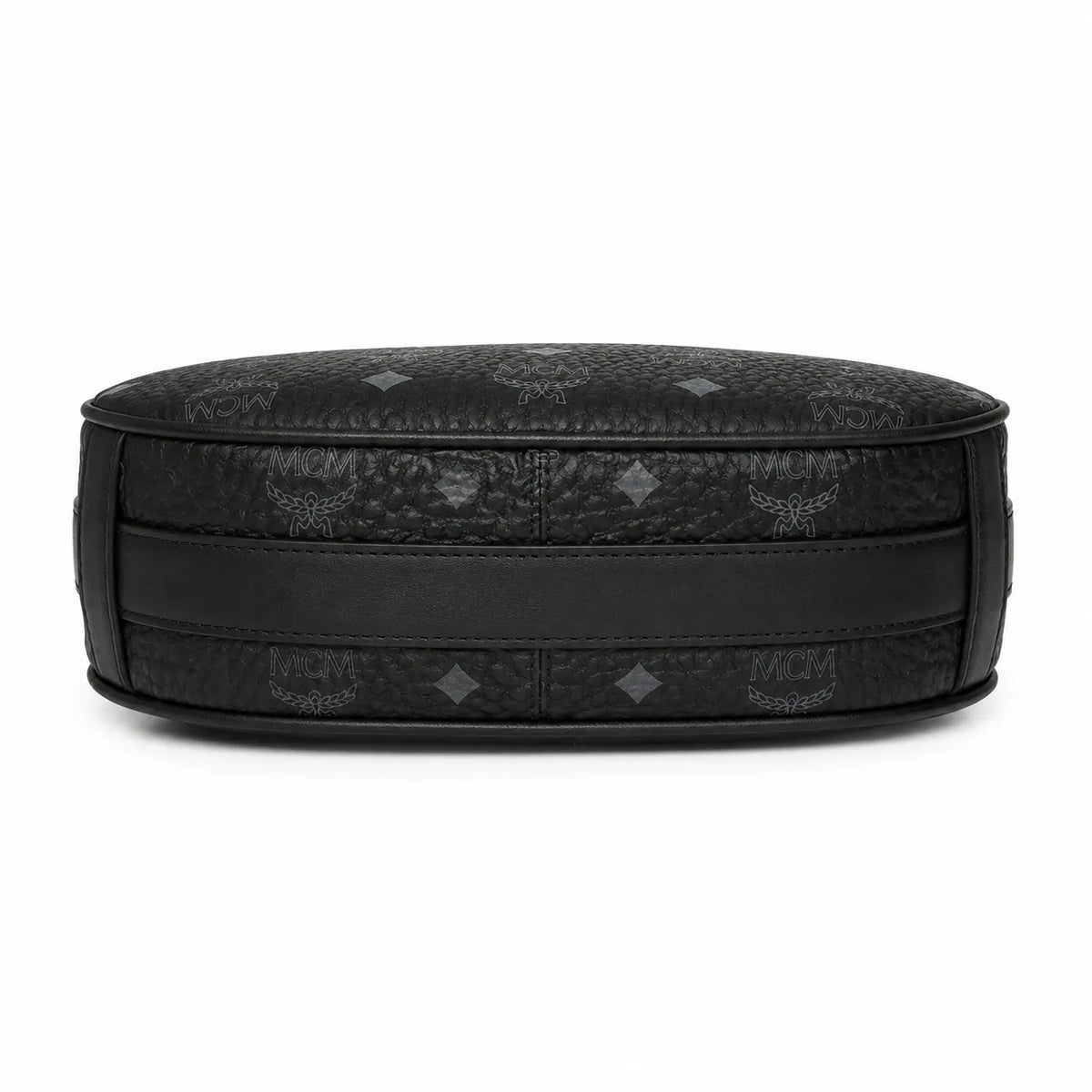 MCM Visetos Half Moon Bag | All-Black Monogram with Silver Chunky Chain & Leather Strap