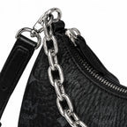 MCM Visetos Half Moon Bag | All-Black Monogram with Silver Chunky Chain & Leather Strap