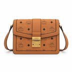 MCM Tracy Flap Shoulder Bag | Cognac Visetos Monogram with Gold Laurel Lock