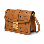 MCM Tracy Flap Shoulder Bag | Cognac Visetos Monogram with Gold Laurel Lock