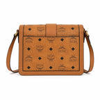 MCM Tracy Flap Shoulder Bag | Cognac Visetos Monogram with Gold Laurel Lock