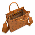 MCM Klassik Vertical Tote Bag | Cognac Visetos Mini Sheet Music Bag with Wide Fabric Strap