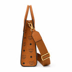 MCM Klassik Vertical Tote Bag | Cognac Visetos Mini Sheet Music Bag with Wide Fabric Strap