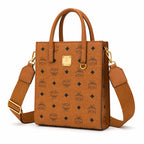 MCM Klassik Vertical Tote Bag | Cognac Visetos Mini Sheet Music Bag with Wide Fabric Strap