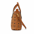 MCM Cognac Visetos Print Tote Bag with Top Handles and Detachable Shoulder Strap