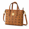 MCM Cognac Visetos Print Tote Bag with Top Handles and Detachable Shoulder Strap