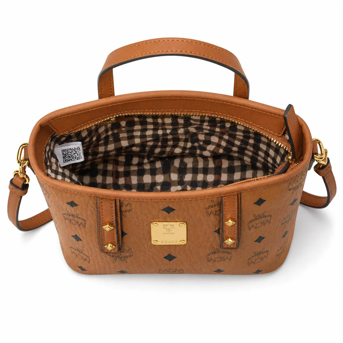 MCM Cognac Visetos Print Tote Bag with Top Handles and Detachable Shoulder Strap