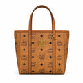 MCM Cognac Visetos Monogram Tote Bag – Brown Top Handle Handbag with Gold-Tone Hardware