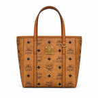 MCM Cognac Visetos Monogram Tote Bag – Brown Top Handle Handbag with Gold-Tone Hardware