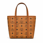 MCM Cognac Visetos Monogram Tote Bag – Brown Top Handle Handbag with Gold-Tone Hardware