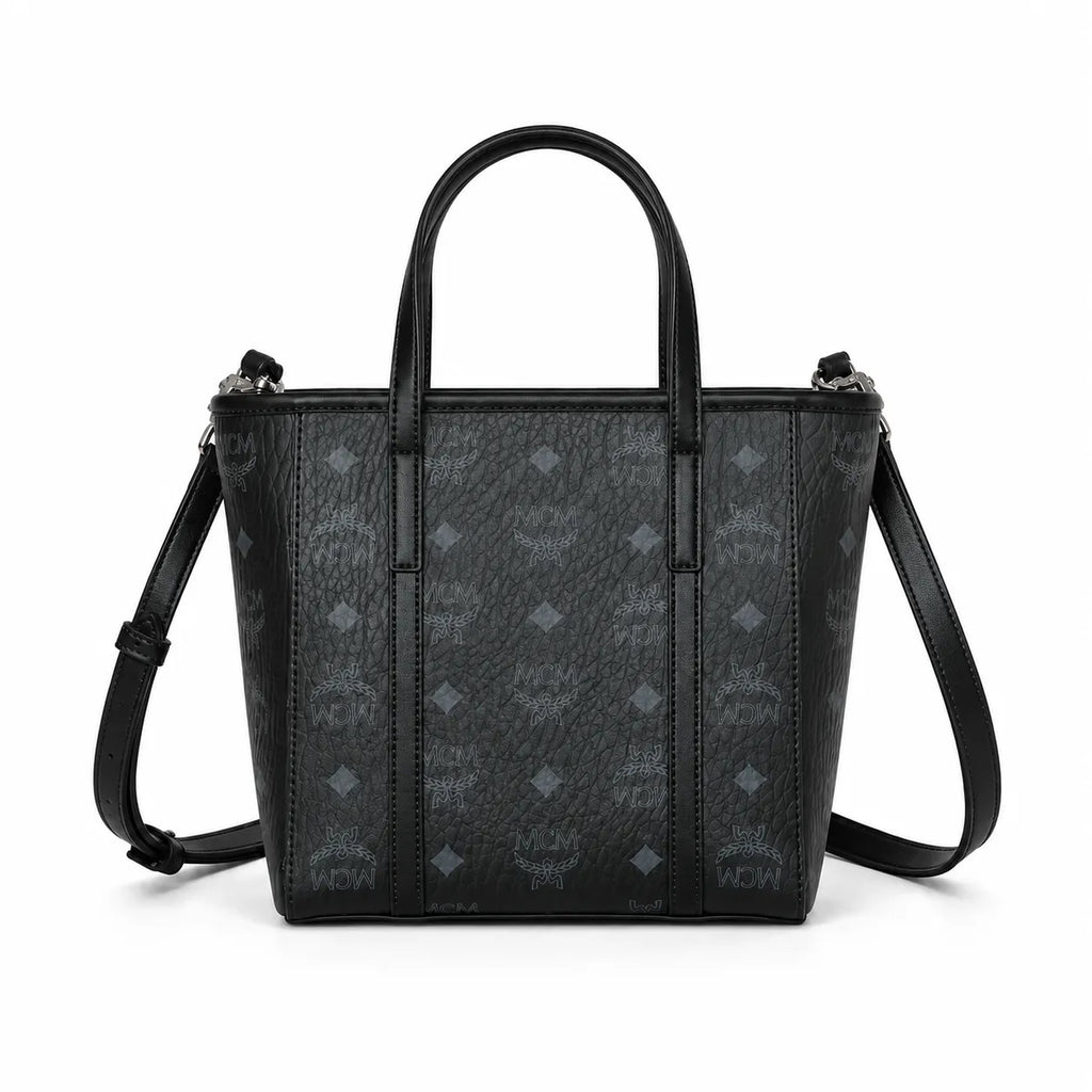 MCM Mini Toni Visetos Handbag, black, women’s handbag, featuring a detachable crossbody strap and the classic monogram print.