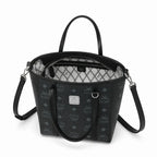 MCM Mini Toni Visetos Handbag, black, women’s handbag, featuring a detachable crossbody strap and the classic monogram print.
