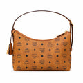MCM Visetos Hobo Shoulder Bag, Cognac, Women’s Crescent-Shaped Monogram Handbag, Gold-Tone Hardware, Underarm Bag