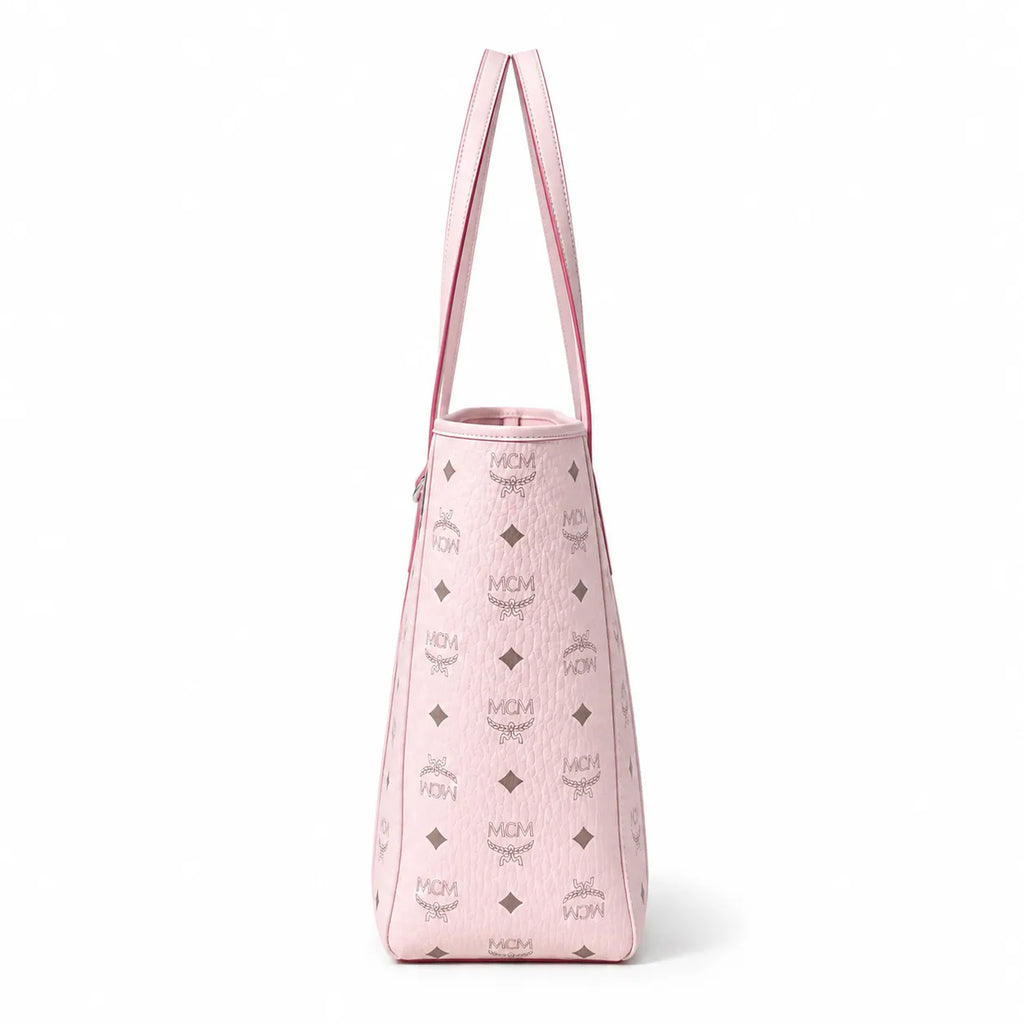 MCM Medium Toni Visetos Tote Bag Soft Pink, Women's Top Handle Shoulder Handbag, Classic Monogram Shopping Tote Purse