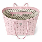 MCM Medium Toni Visetos Tote Bag Soft Pink, Women's Top Handle Shoulder Handbag, Classic Monogram Shopping Tote Purse