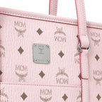 MCM Medium Toni Visetos Tote Bag Soft Pink, Women's Top Handle Shoulder Handbag, Classic Monogram Shopping Tote Purse