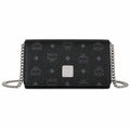 MCM Black Visetos Monogram Chain Shoulder Bag – Flap Crossbody Bag with Silver-Tone Hardware