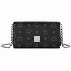 MCM Black Visetos Monogram Chain Shoulder Bag – Flap Crossbody Bag with Silver-Tone Hardware