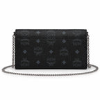 MCM Black Visetos Monogram Chain Shoulder Bag – Flap Crossbody Bag with Silver-Tone Hardware