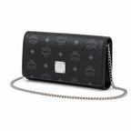 MCM Black Visetos Monogram Chain Shoulder Bag – Flap Crossbody Bag with Silver-Tone Hardware