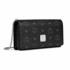 MCM Black Visetos Monogram Chain Shoulder Bag – Flap Crossbody Bag with Silver-Tone Hardware