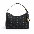 MCM Black Visetos Monogram Hobo Bag – Zip-Top Shoulder Bag with Gold-Tone Hardware and Lock Charm