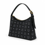 MCM Black Visetos Monogram Hobo Bag – Zip-Top Shoulder Bag with Gold-Tone Hardware and Lock Charm