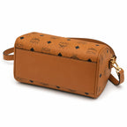 MCM Cognac Visetos Boston Bag – Brown Monogram Top Handle Satchel with Detachable Shoulder Strap