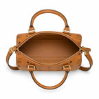 MCM Cognac Visetos Boston Bag – Brown Monogram Top Handle Satchel with Detachable Shoulder Strap