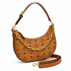 MCM Cognac Visetos Hobo Bag – Brown Monogram Shoulder Bag with Gold-Tone Chain Strap